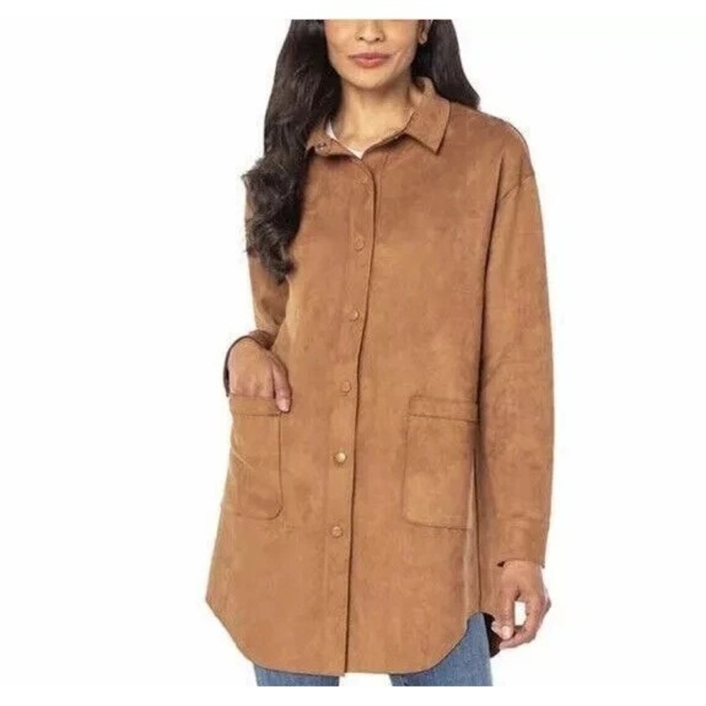 Well Worn Ladies Women's Oversized Snap Front Shirt Jacket Suede Look M A011404